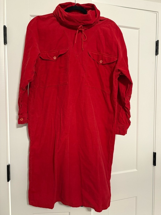 Serge Azar Dresses & Skirts - Women's Vintage Red Corduroy Long-Sleeve Dress with Funnel Neck